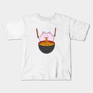 cute fat pink mice eating ramen noodles Kids T-Shirt